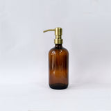 Amber Glass Bottle Boston Bottle Soap Dispenser With Replacable Stainless Steel Pump GB-500-1
