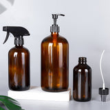 Amber Glass Bottle Boston Bottle Soap Dispenser With Replacable Stainless Steel Pump GB-500