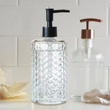 Clear Glass Soap Dispenser With Arrow Shape Decoration in Glass Bottle